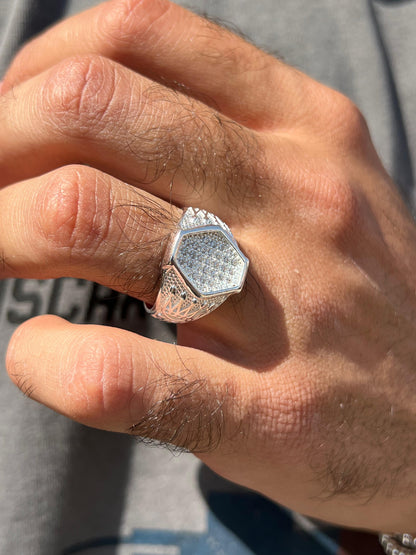 Hexagon Diamond Zirconia Ring for Men in Sterling Silver 925s