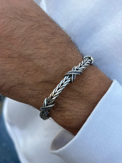 X-Link Power Bangle for Men's Sterling Silver 925s-(20cm-6mm)