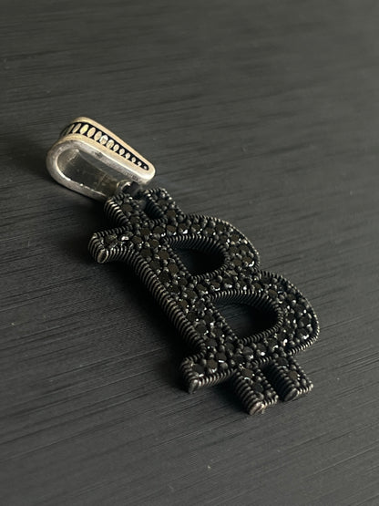 Black Bitcoin Pendant – S925 Silver
