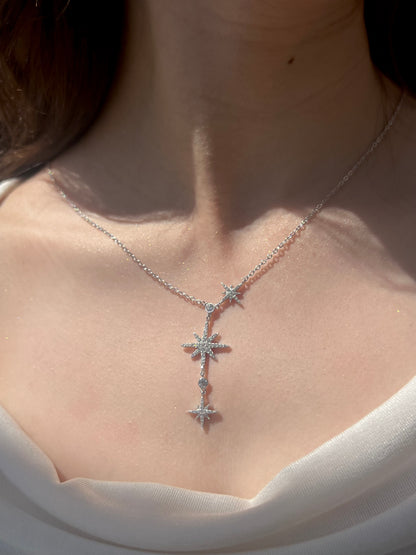 Shining Triple North Star Lariat - Italian sterling Silver Necklace-925s
