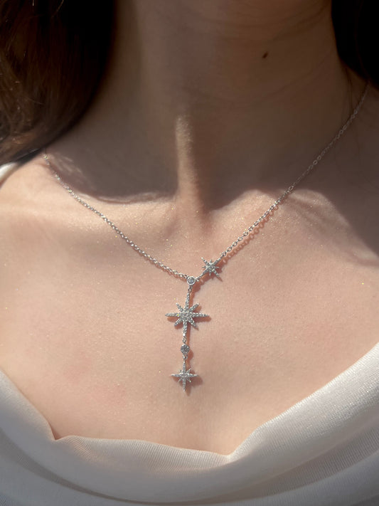 Shining Triple North Star Lariat - Italian sterling Silver Necklace-925s