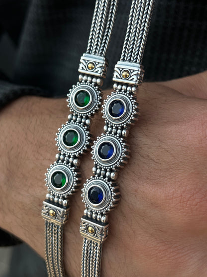 Trio Gems Bracelet for Men's Sterling Silver 925s-20cm