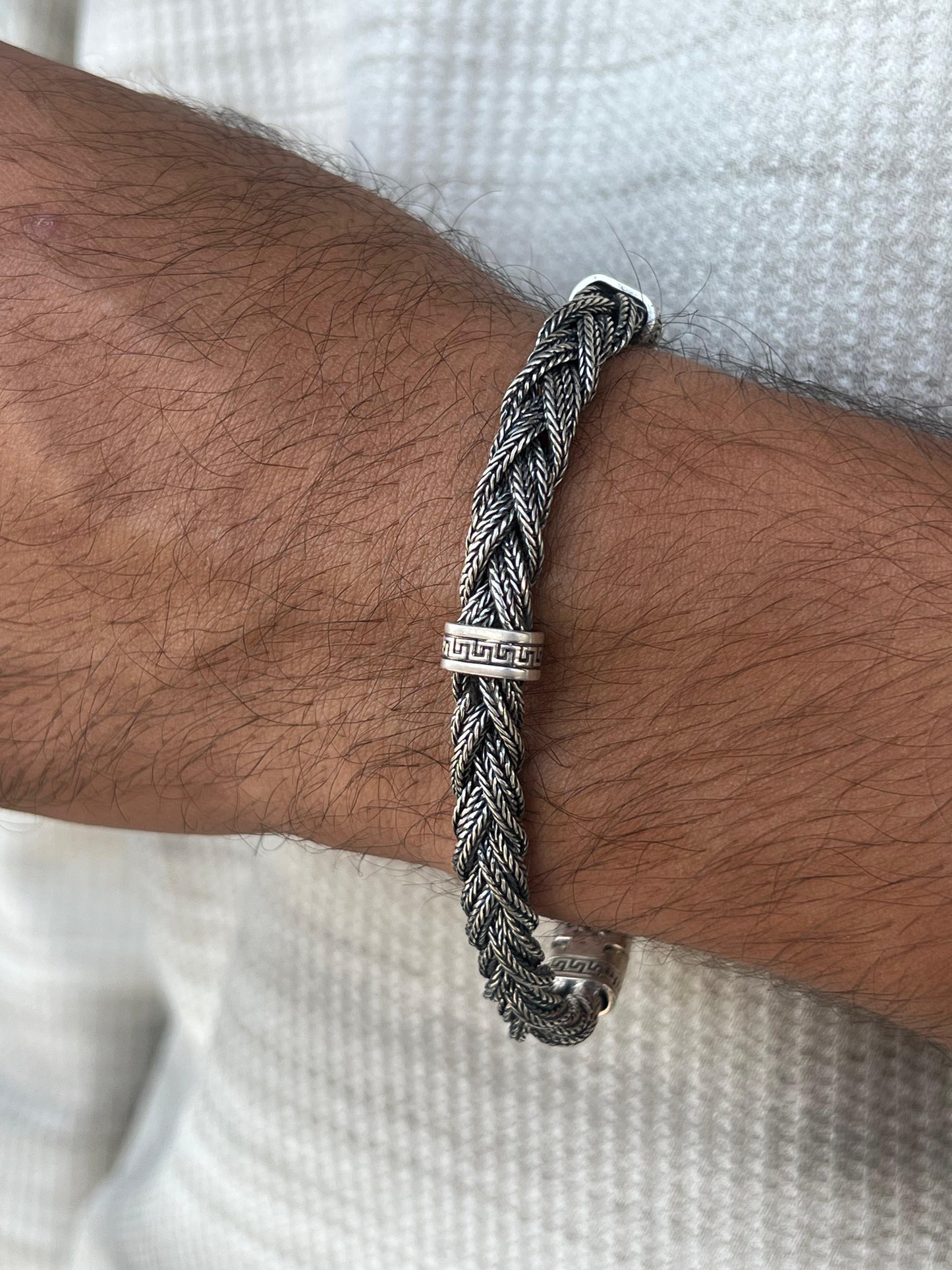 Viking Braided Chain Bracelet Sterling Silver 925s-(21cm-8mm)