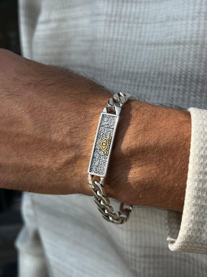 One Of One -Engraved Ain Horus Bracelet Sterling Silver 925s-(21cm-11mm)