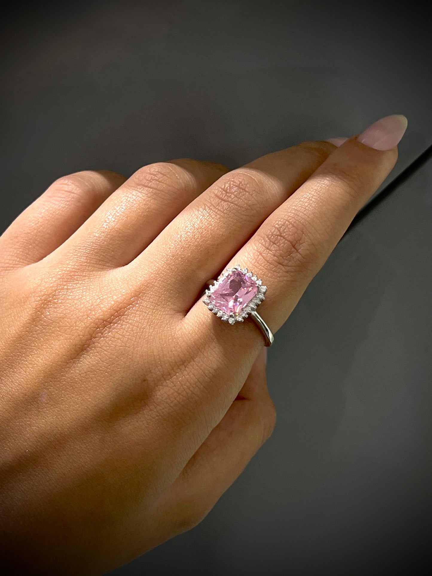 Square Ring -Pink Zirconia in Sterling Silver -925