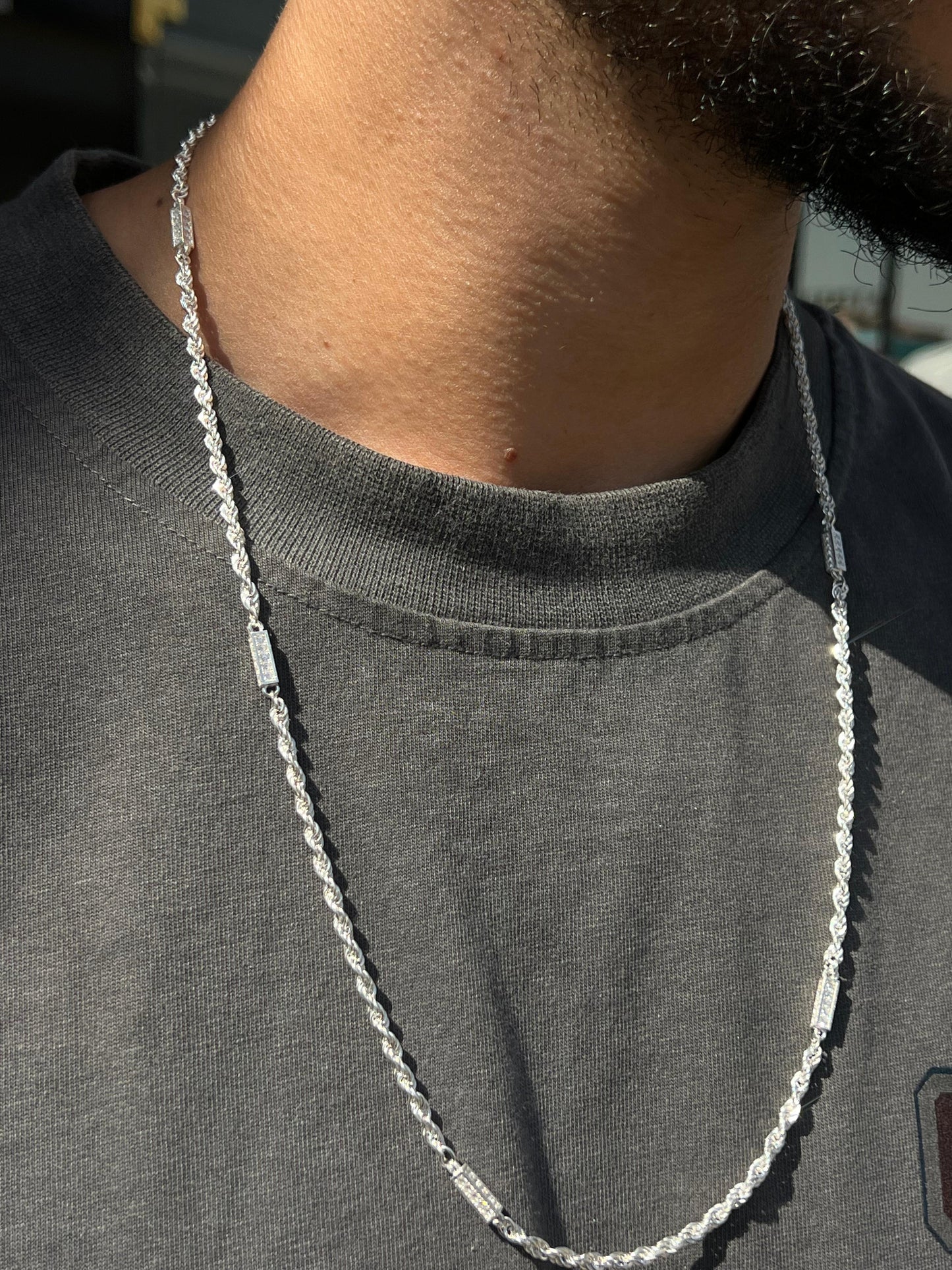 Twisted iced Necklace For Men Sterling Silver925-(64cm)