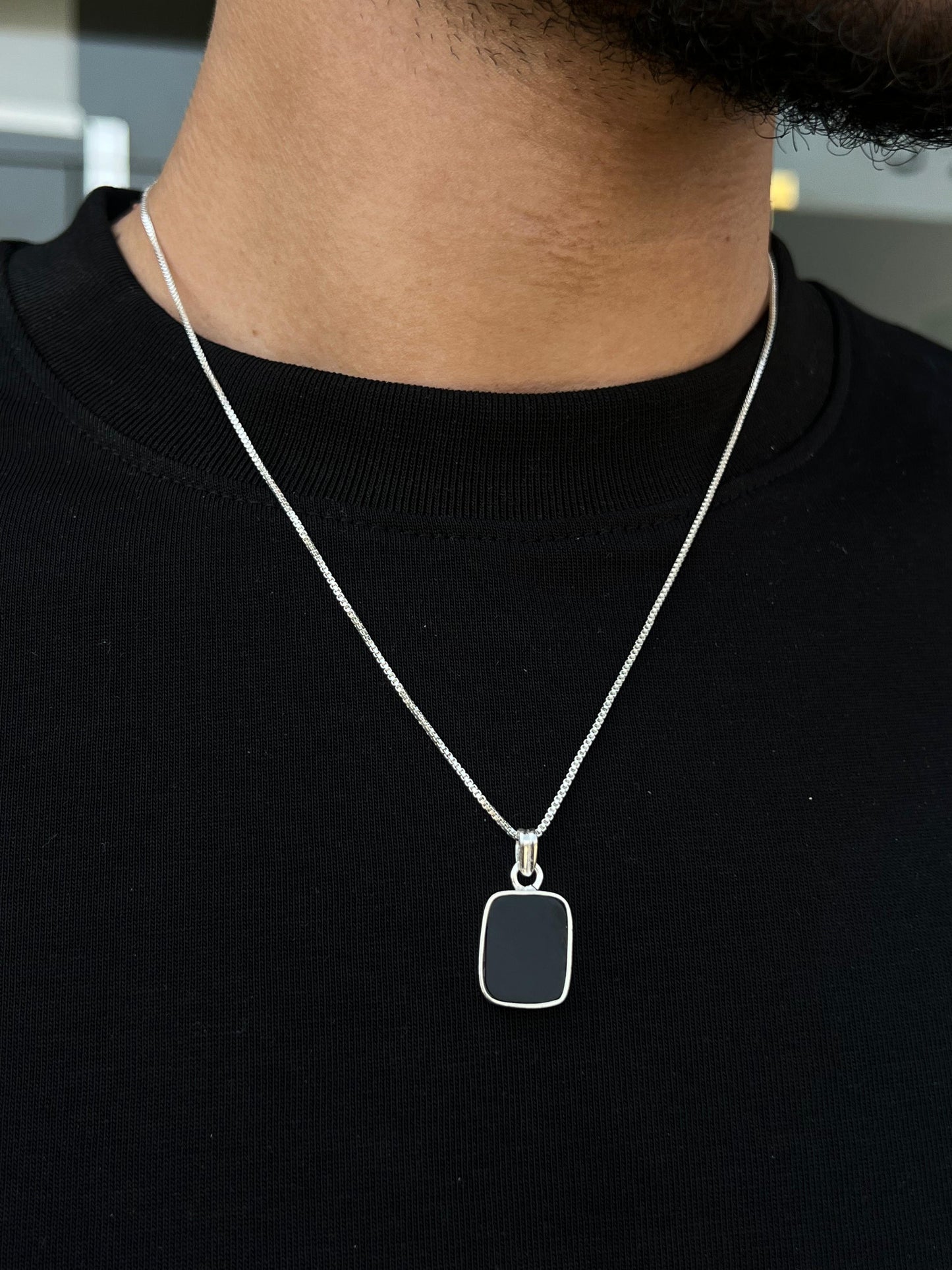 Black Stone(Onyx) Necklace for Men's Sterling Silver 925s