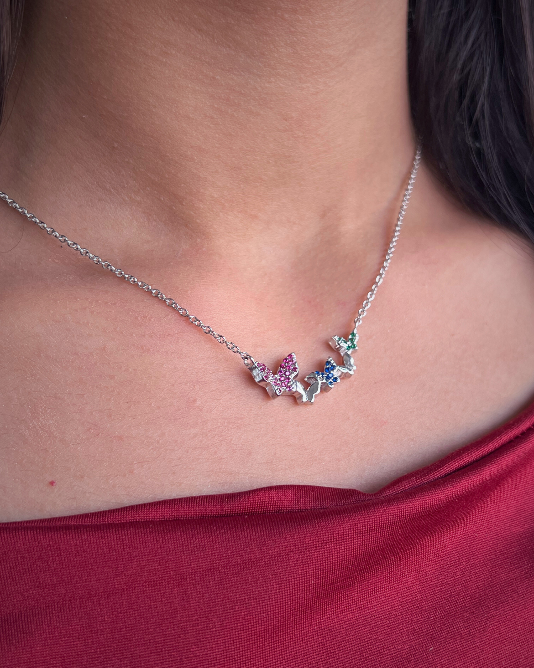 Colored butterflies Necklace In Sterling Silver 925