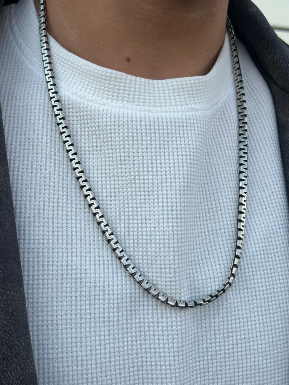 Cubic Linked Necklace for Men's Sterling Silver 925s-(64cm-6mm)