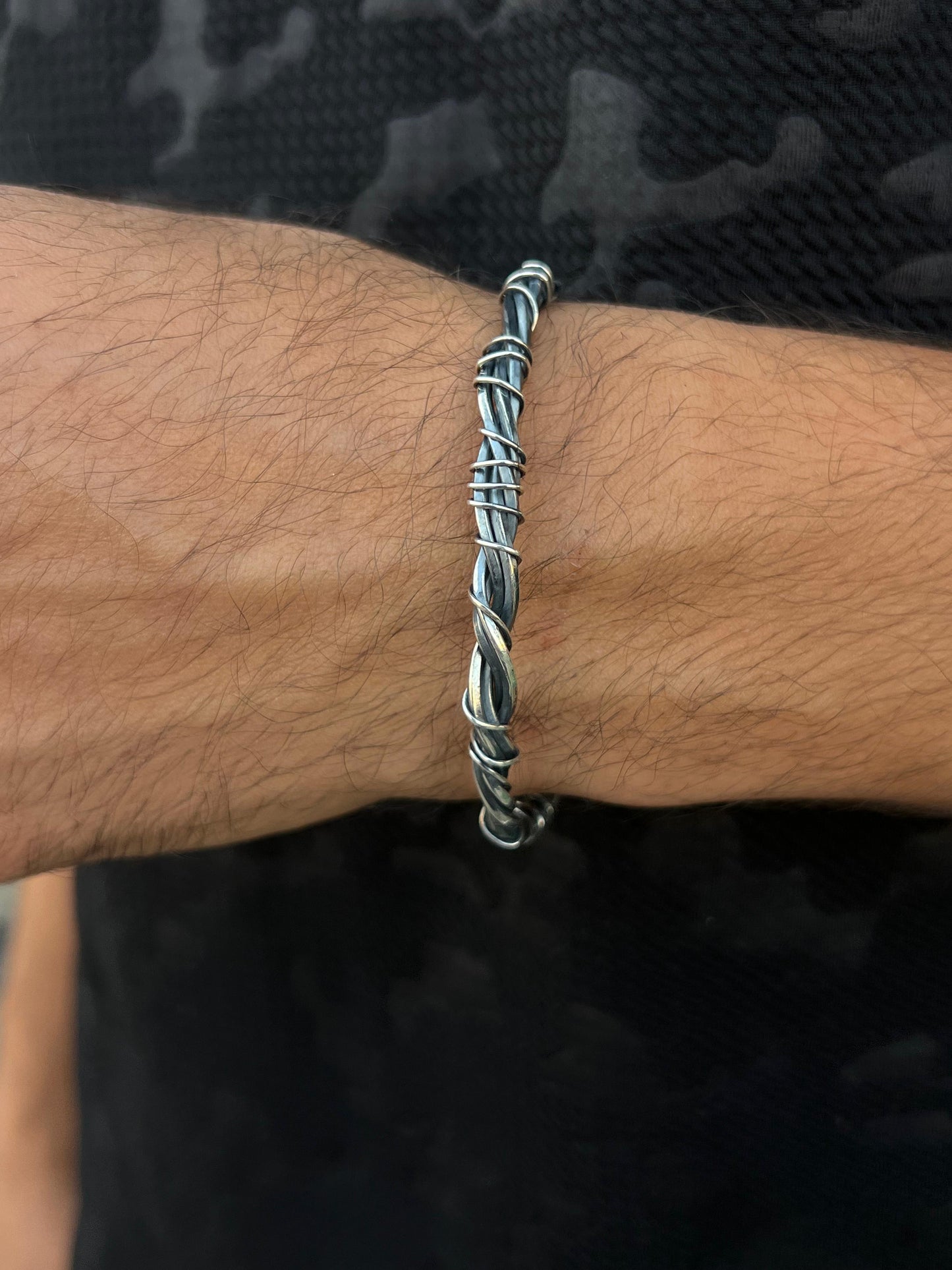Handmade Wire Bangle for Men's Sterling Silver 925s