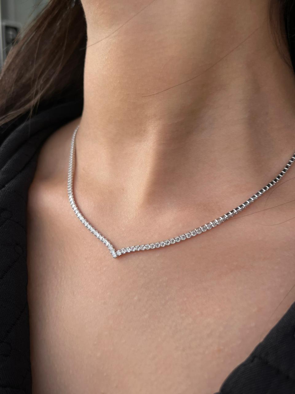Elegant Clear Tennis Necklace - Italian sterling Silver-925s
