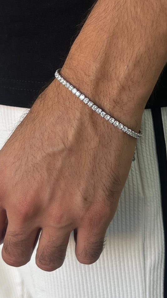 Slim Clear Spinel Tennis Bracelet for Men's Sterling Silver 925s