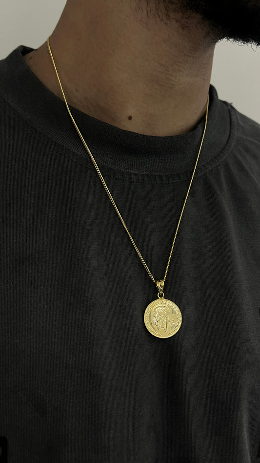 Gold Plated Coin Necklace for Men's Sterling Silver 925s