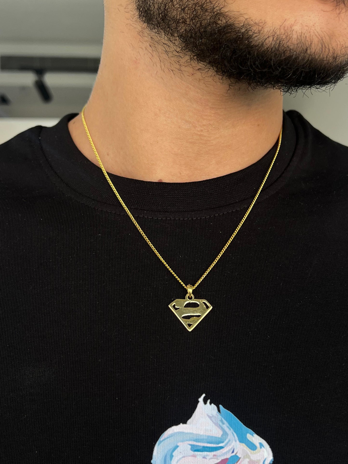 Gold Plated Super Man Necklace for Men's Sterling Silver 925s