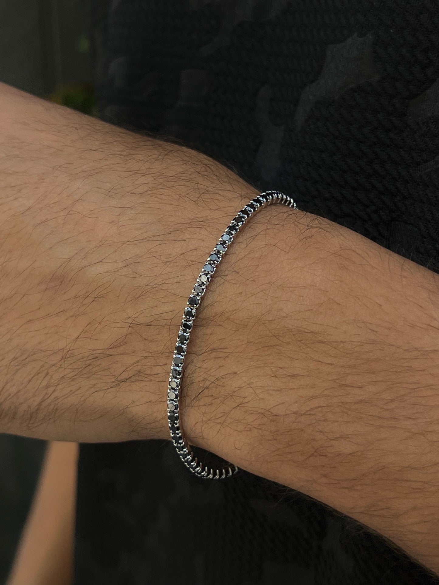 Medium Black Spinel Tennis Bracelet for Men's Sterling Silver 925s