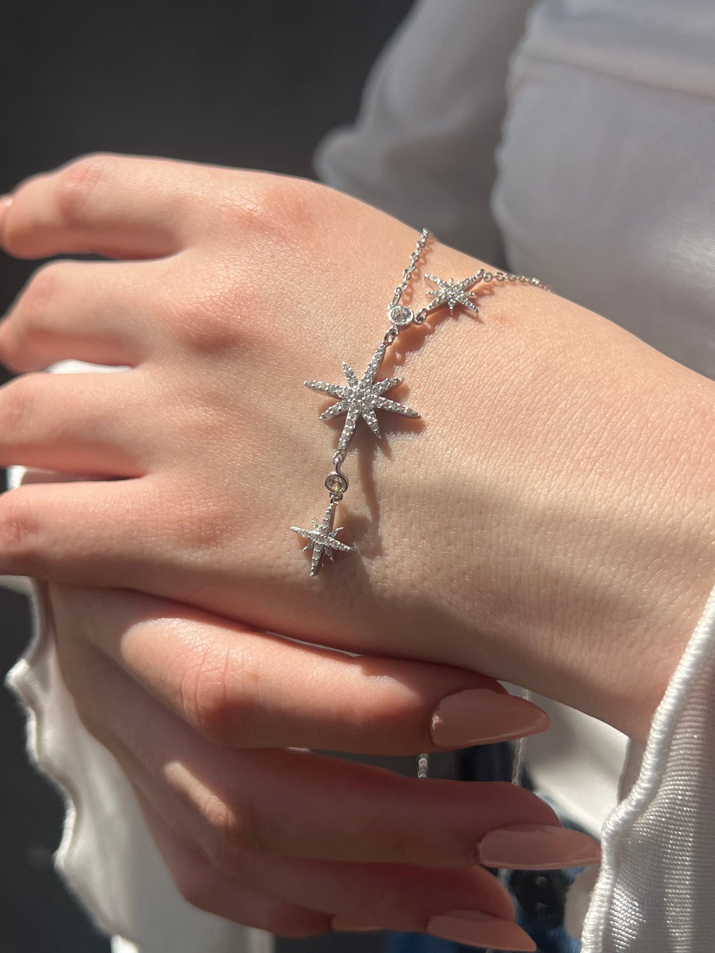 Shining Triple North Star Lariat - Italian sterling Silver Necklace-925s