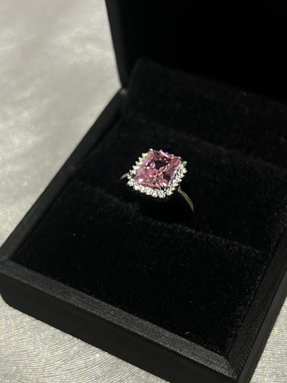 Square Ring -Pink Zirconia in Sterling Silver -925