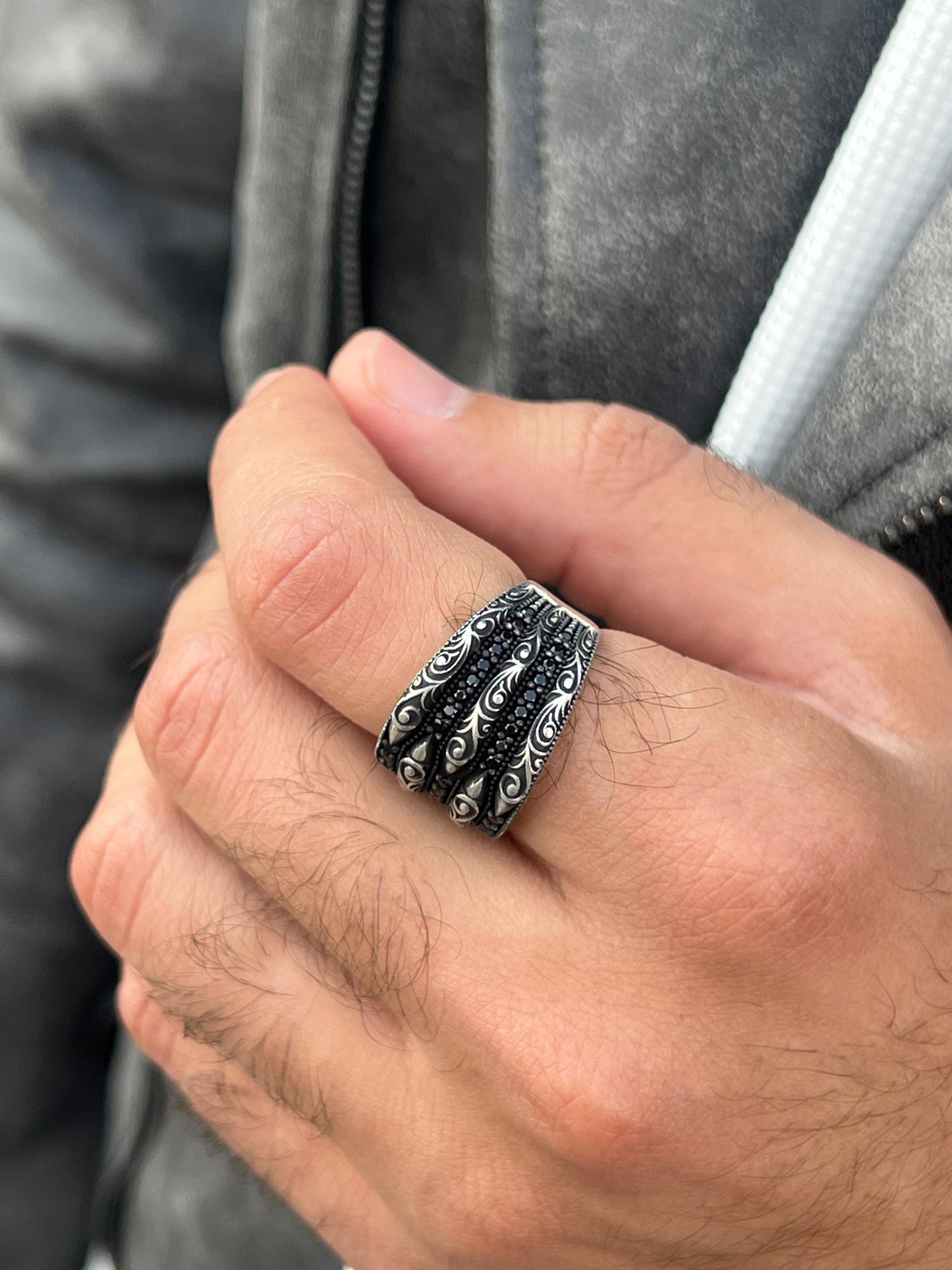Dark Engraved Ring -Sterling Silver 925s