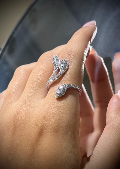 Triple Snake Ring -Clear Zirconia in Sterling Silver -925