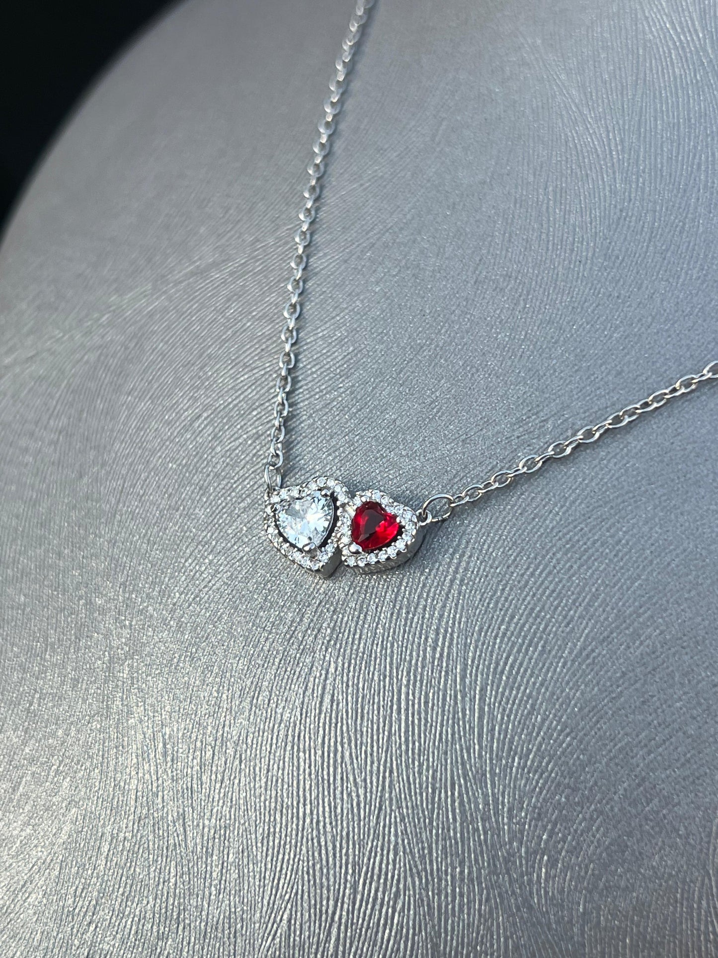Double Heart Zirconia Necklace-in Sterling Silver -925