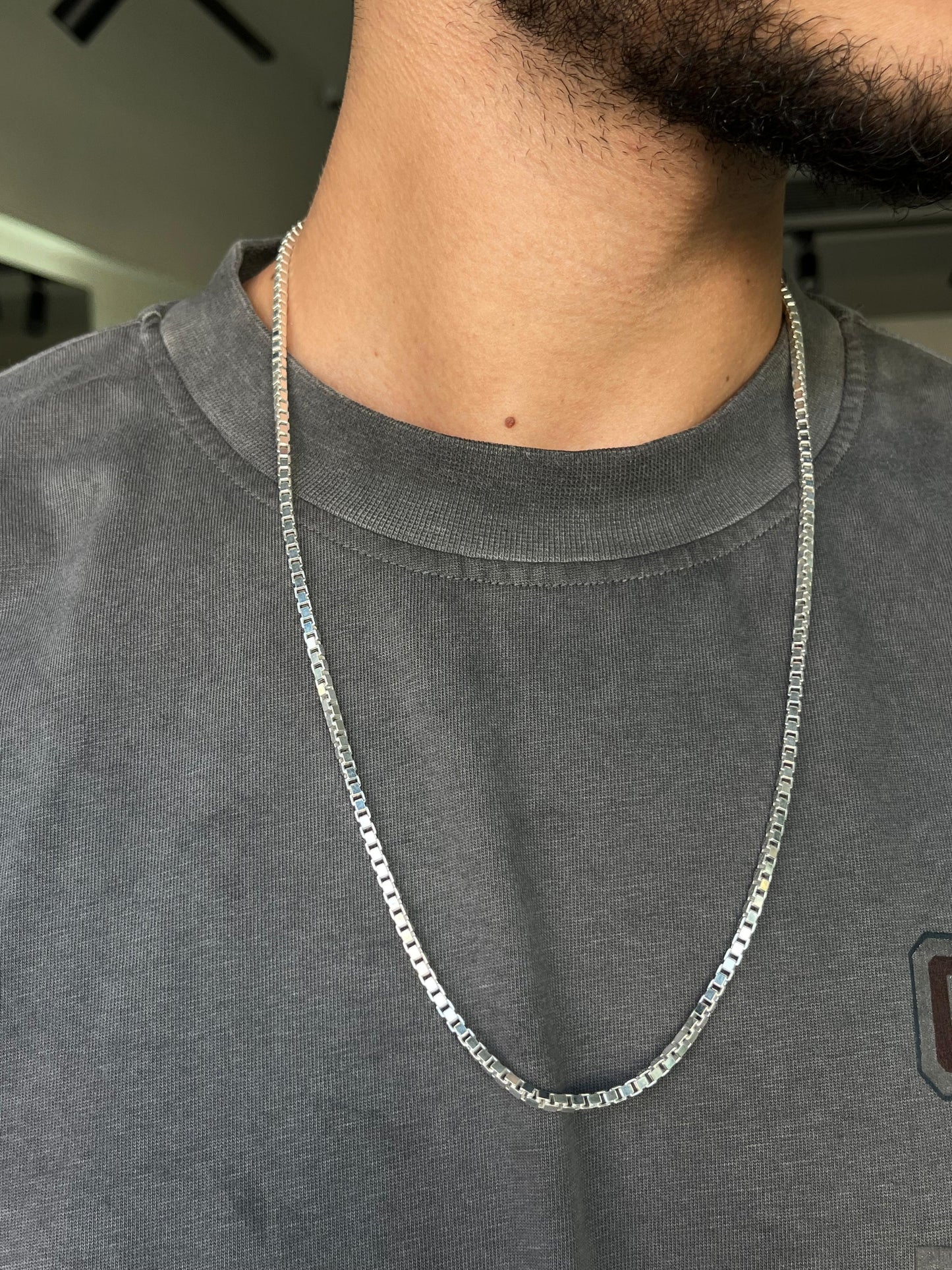 Box Chain For Men Sterling Silver - 925- 3 Sizes