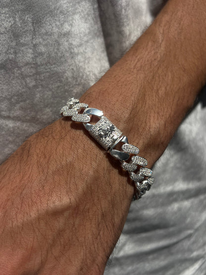 Iced Lion Lock Gangster Chain -Bracelet S925 Sterling Silver for men