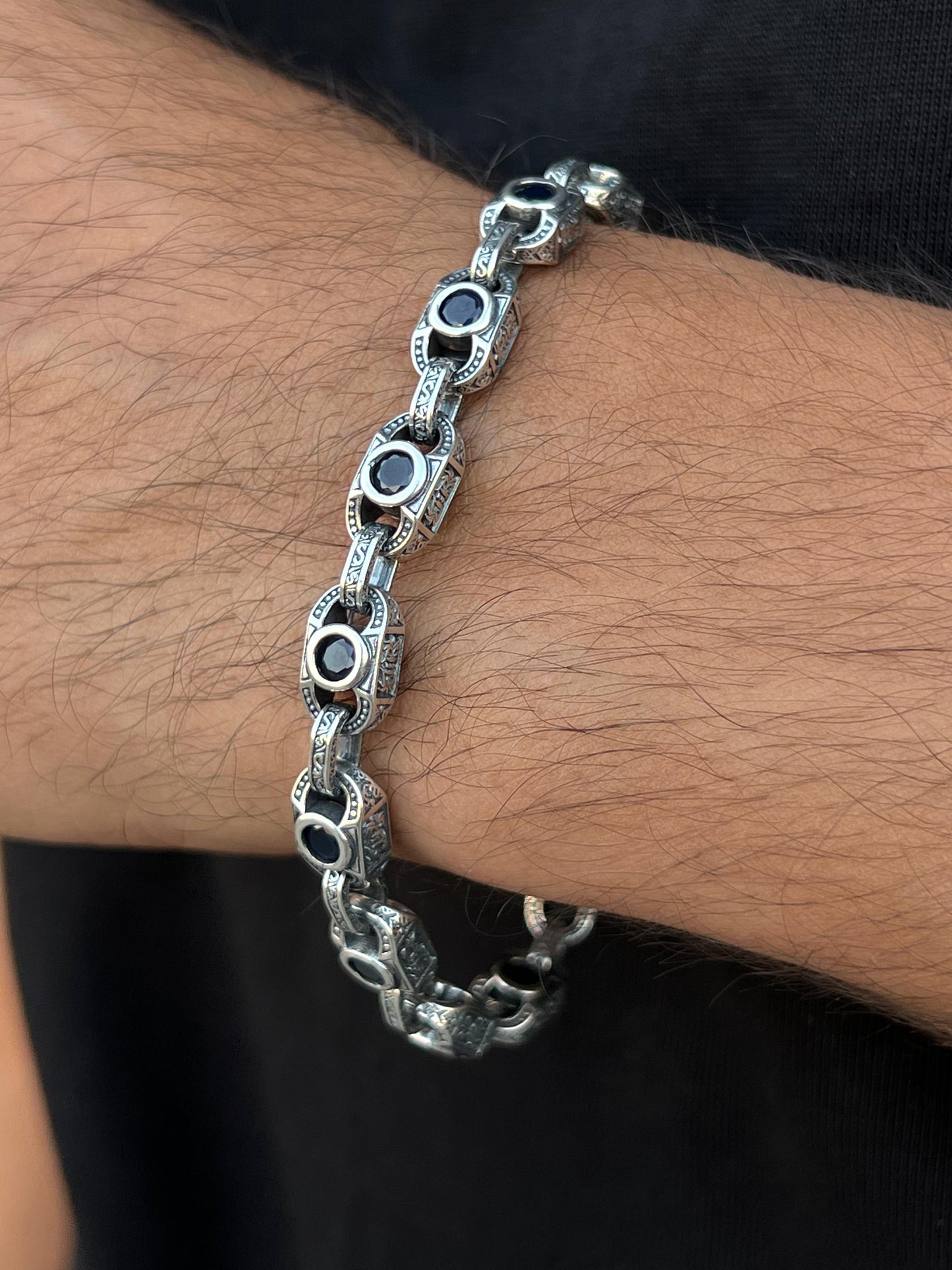 4 Faces Engraved Bracelet for Men's Sterling Silver 925s-21cm