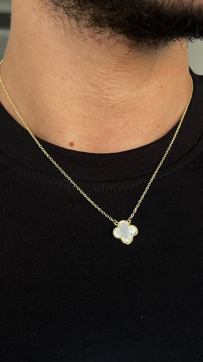 One white vancleef Necklace -Gold plated for Men's Sterling Silver 925s