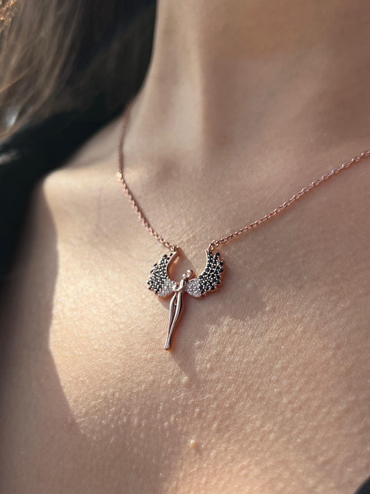 Rose Gold Plated- Royal Guardian Angel Necklace- Italian sterling Silver-925s