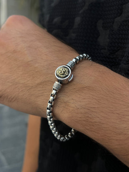 Beast lion gold Accent -box Bracelet S925 Sterling Silver for men