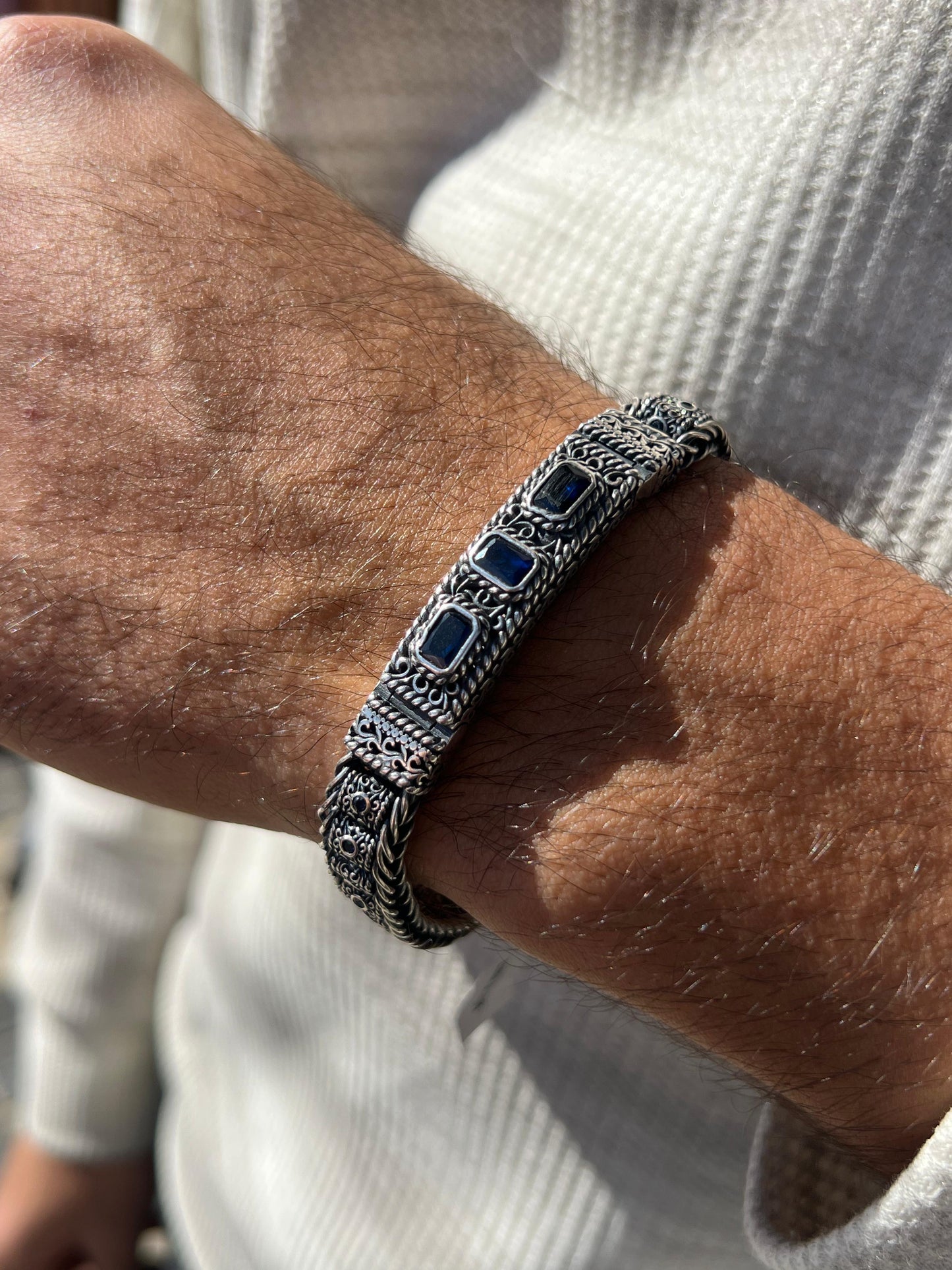 TriAura-blue Bracelet Sterling Silver 925s-(21cm-10mm)