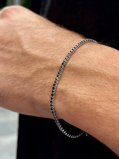 Slim Black Spinel Tennis Bracelet for Men's Sterling Silver 925s