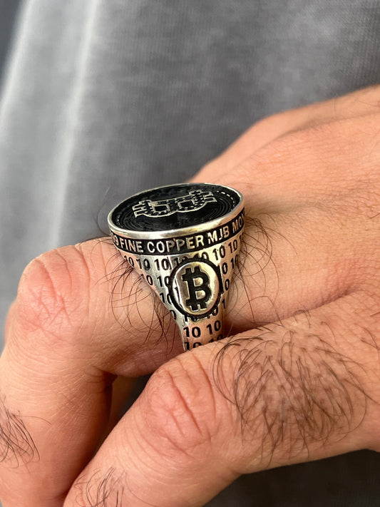 Bitcoin Black Zirconia Ring for Men in Sterling Silver 925s