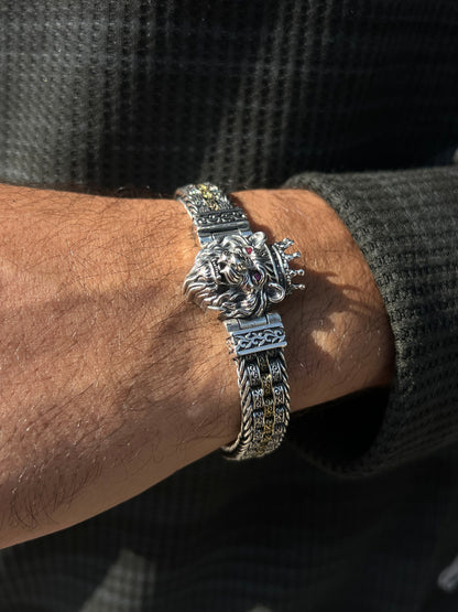 Emerald eyes King lion head bracelet for men 925s