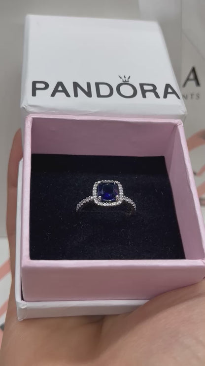 blue Square Sparkle Halo Ring